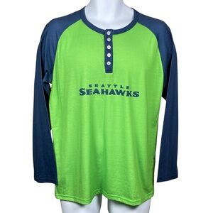 NFL Seattle Seahawks Long Sleeve T Shirt Mens Size XL Henley Green Blue